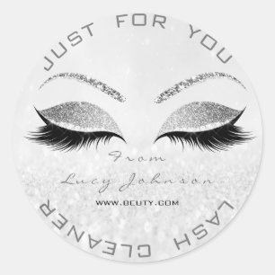 Beauty Salon Glitter WhiteGrey Silver Lash Cleaner Ronde Sticker