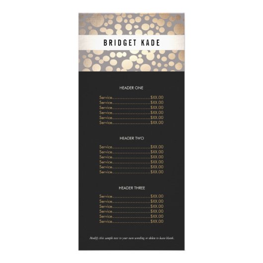 Beauty Salon Gold en Taupe Spotted Pattern Menu (Voorkant)