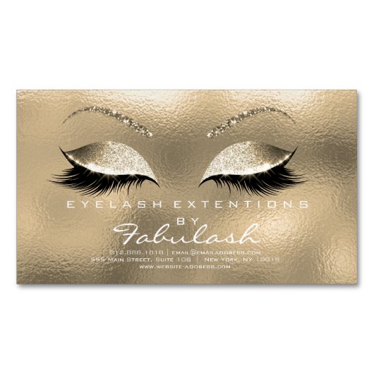 Beauty Salon Gold Glitter Adress Makeup Glass Visitekaartje Magneet (Voorkant)
