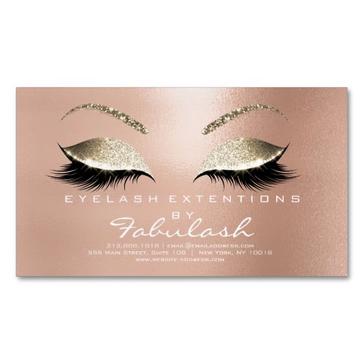 Beauty Salon Gold Glitter Adress Makeup White Visitekaartje Magneet (Voorkant)
