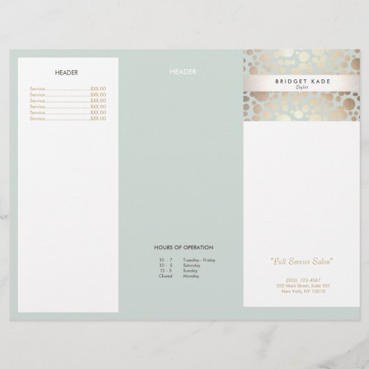 Beauty Salon Gold Light Blue Circle Menu Brochure (Voorkant)