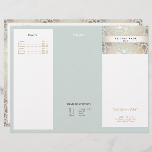 Beauty Salon Gold Light Blue Circle Menu Brochure (Voorkant / Achterkant)