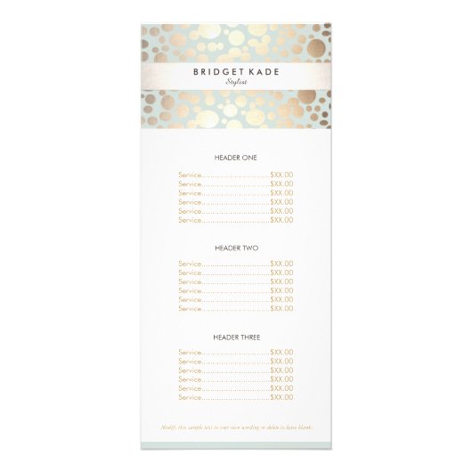 Beauty Salon Gold Light Blue Cirtern Menu (Voorkant)