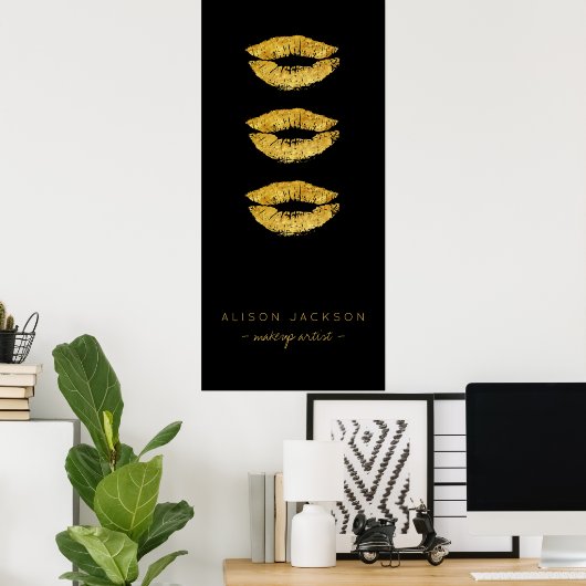 Beauty salon Gold lippen zwarte glazen promotionee Poster (Thuiskantoor)