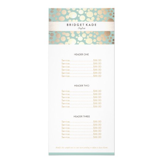 Beauty Salon Gold Turquoise Spotted Pattern Menu (Voorkant)