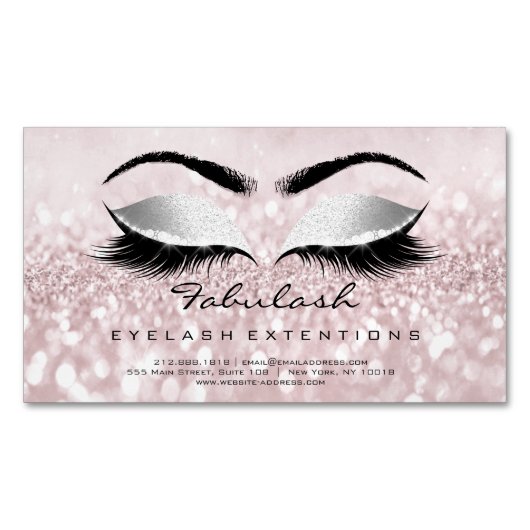 Beauty Salon Gray Pink Rose Adress Makeup Lashes Magnetisch Visitekaartje (Voorkant)
