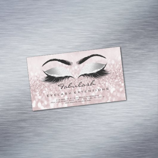 Beauty Salon Gray Pink Rose Adress Makeup Lashes Magnetisch Visitekaartje (Voorbeeld)