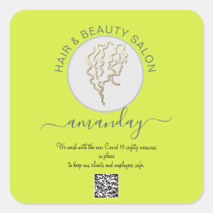 Beauty Salon Hair Covid Reopen Logo Hair QR CODE S Vierkante Sticker