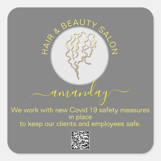 Beauty Salon Hair Covid Reopen Logo Hair QR CODE S Vierkante Sticker (Voorkant)
