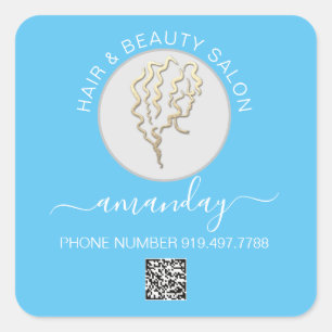 Beauty Salon Hair Logo Blue QR CODE Vierkante Sticker