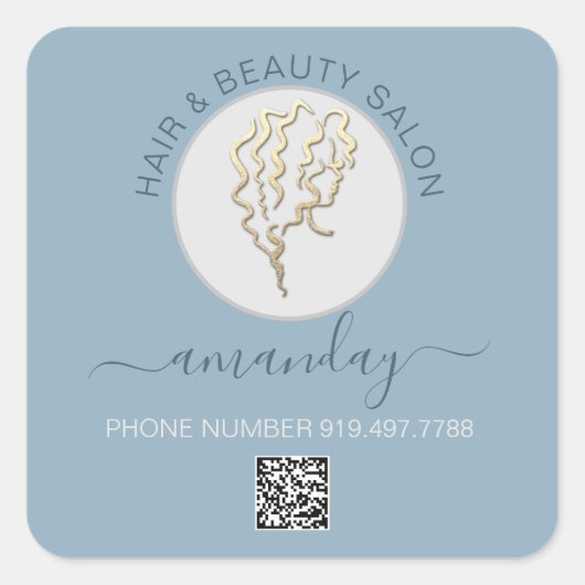 Beauty Salon Hair Smoky Blue Hair QR CODE Vierkante Sticker (Voorkant)