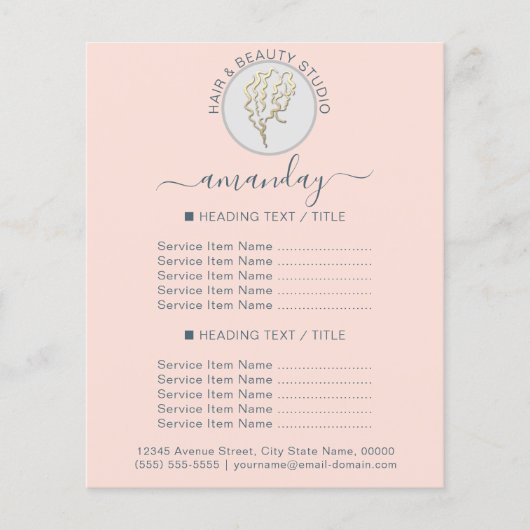 Beauty Salon Hairdresser Logo BlushBlue Price List Flyer (Voorkant)