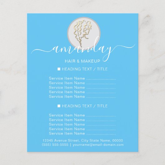 Beauty Salon Hairdresser Logo Gold Blue Flyer (Voorkant)