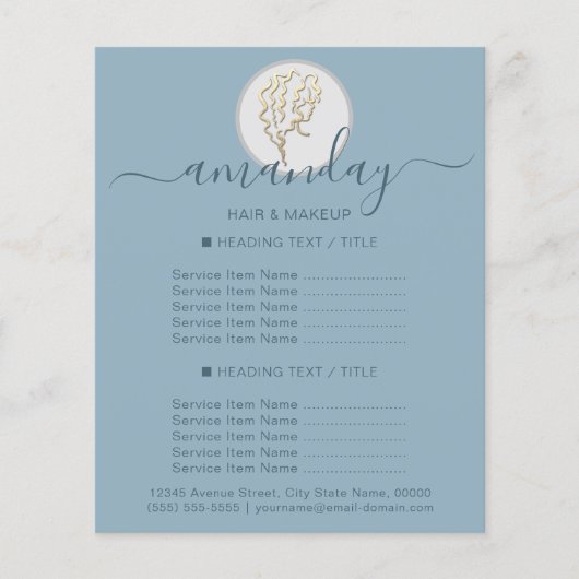 Beauty Salon Hairdresser Logo Gold Smoky Blue Flyer (Voorkant)