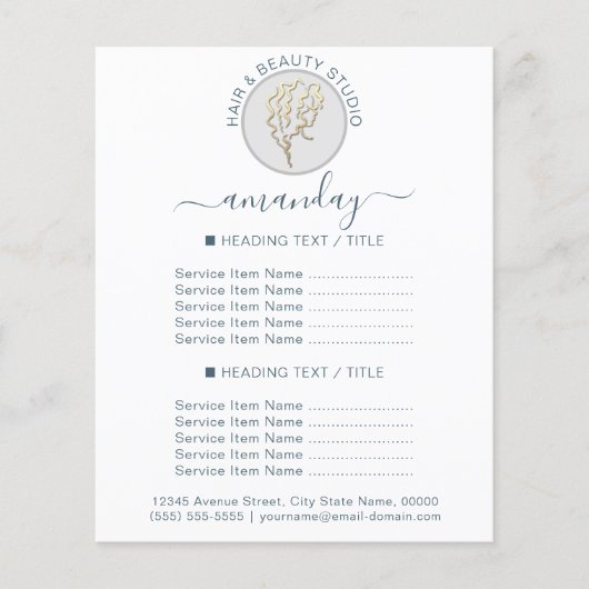 Beauty Salon Hairdresser White Blu-prijslijst Flyer (Voorkant)