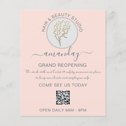 Beauty Salon heropend Logo QR CODE Prijs Roos Flyer (Achterkant)