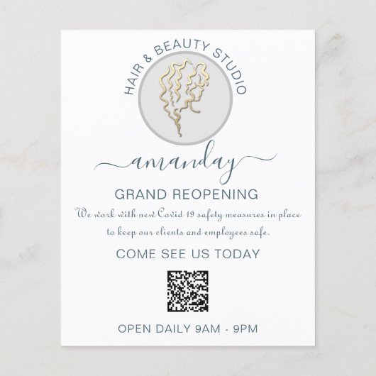 Beauty Salon heropend Logo QR CODE Prijs Wit Flyer (Achterkant)