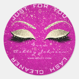 Beauty Salon Hot Pink Gold Confetti Lashes Cleaner Ronde Sticker