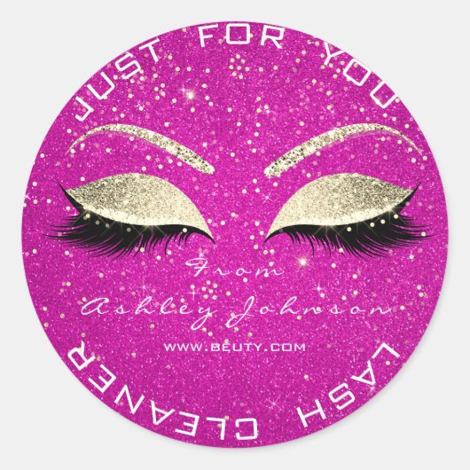 Beauty Salon Hot Pink Gold Confetti Lashes Cleaner Ronde Sticker (Voorkant)