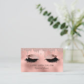 Beauty Salon Lashes Pink Glitter Roos Gold Visitekaartje (Staand voorkant)