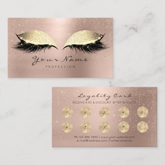 Beauty Salon Loyalty Kaart Makeup Coffee Lashes 10 (Voorkant / Achterkant)