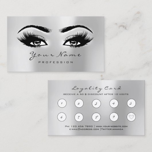 Beauty Salon Loyalty Kaart Makeup Heart Lashes 10 (Voorkant / Achterkant)