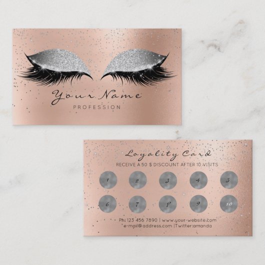 Beauty Salon Loyalty Kaart Makeup Silver Lashes 10 (Voorkant / Achterkant)