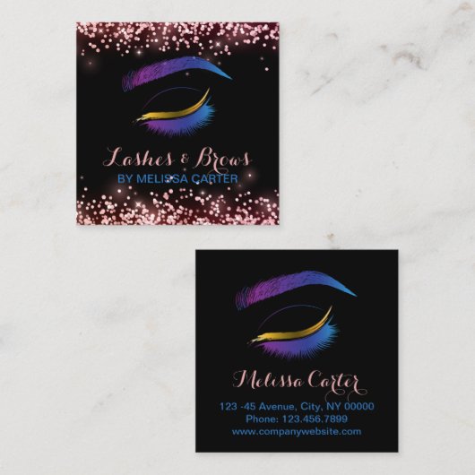 Beauty Salon Make-up Artiest Brows Lash Extensions Vierkante Visitekaartje (Voorkant / Achterkant)