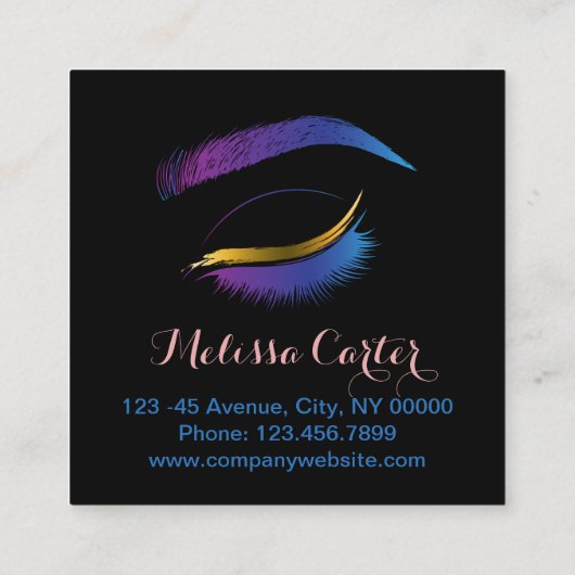 Beauty Salon Make-up Artiest Brows Lash Extensions Vierkante Visitekaartje (Achterkant)