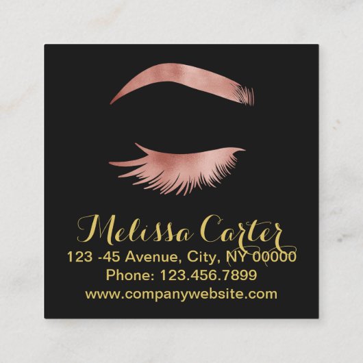 Beauty Salon Make-up Artiest Brows Lash Extensions Vierkante Visitekaartje (Achterkant)