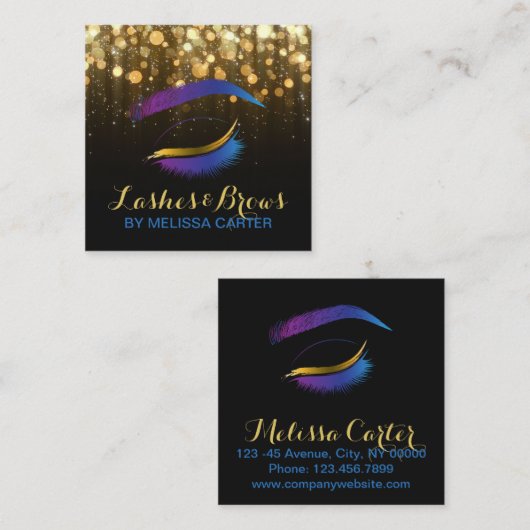 Beauty Salon Make-up Artiest Brows Lash Extensions Vierkante Visitekaartje (Voorkant / Achterkant)