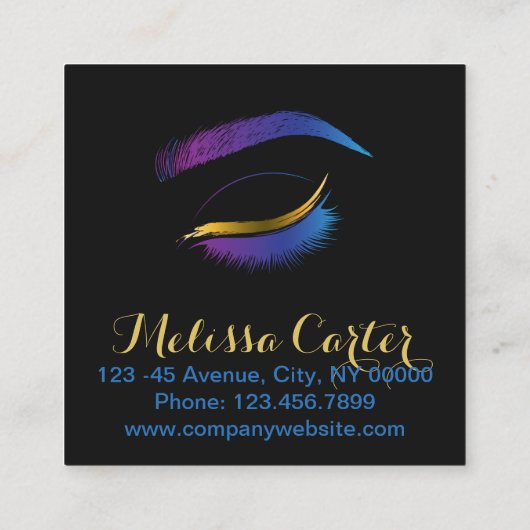 Beauty Salon Make-up Artiest Brows Lash Extensions Vierkante Visitekaartje (Achterkant)