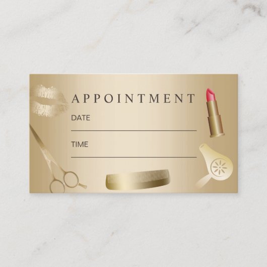 Beauty Salon Makeup Artist Hair Gold Benoeming Afsprakenkaartje (Voorkant)