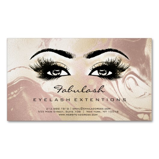 Beauty Salon Marble Roos Gold Adress Makeup Lashes Magnetisch Visitekaartje (Voorkant)