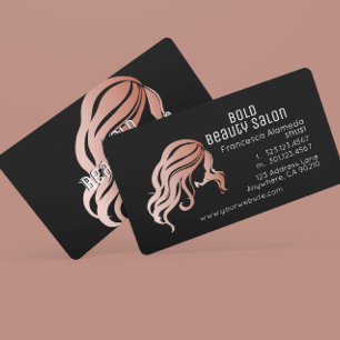 Beauty Salon Metallic Roos Goud Haar Stylist Zwart Visitekaartje