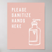 Beauty Salon Minimalist Roze Sanitize Hands hier Poster (Voorkant)