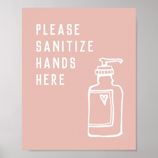 Beauty Salon Minimalist Roze Sanitize Hands hier Poster (Voorkant)