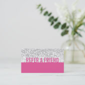 Beauty Salon Modern Pink & Silver Sequins Referral (Staand voorkant)