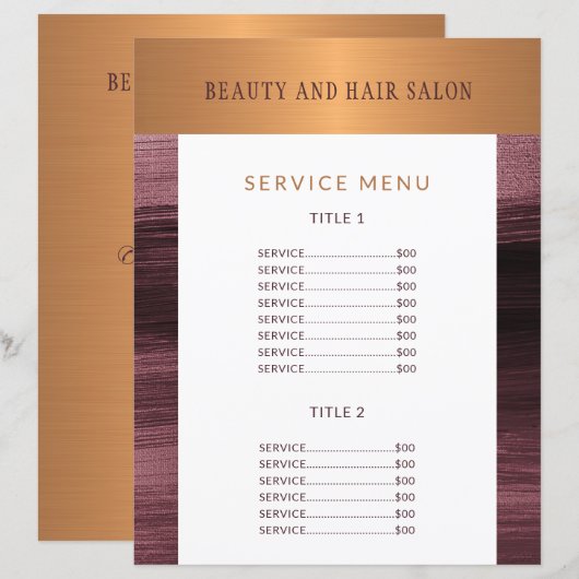 Beauty salon modern servicemenuspromotiefilter (Voorkant / Achterkant)