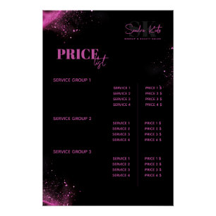 Beauty Salon MUA Haar Zwarte Neon Roze Prijslijst  Perfect Poster