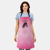 Beauty Salon Naam Hot Pink Glitter + Zwart Persone Schort (Gedragen)