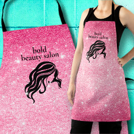 Beauty Salon Naam Hot Pink Glitter + Zwart Persone Schort