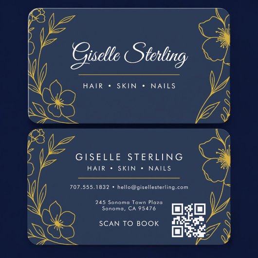 Beauty Salon Navy Blue Gold QR Code Professional Visitekaartje