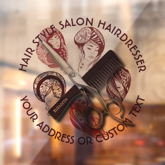 Beauty Salon of Hair Stylist Name  Raamsticker (Vel 2)