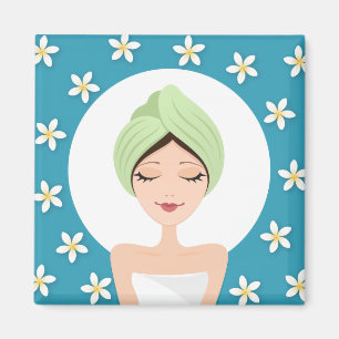 Beauty salon of spa vrouw omwikkeld blauwgroen bla magneet