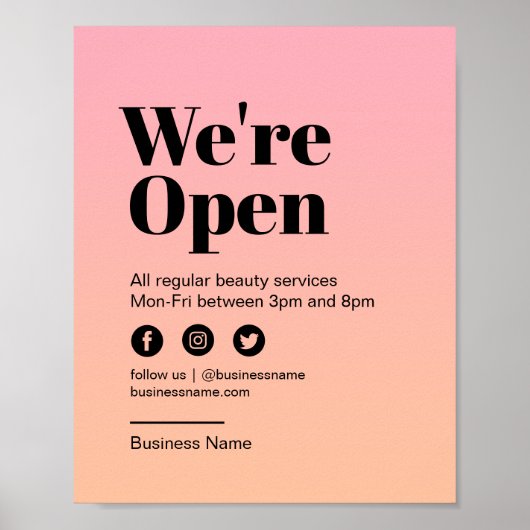Beauty Salon Open for Business Pastel Pink Sunset Poster (Voorkant)