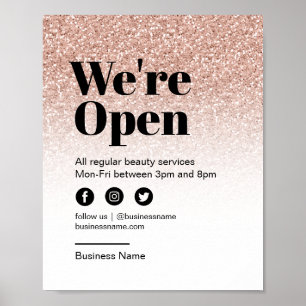 Beauty Salon Open voor Bedrijven Roze Glitter Ombr Poster