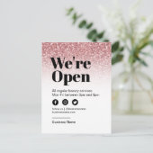 Beauty Salon Open voor zakelijk Roos Gold Glitter Aankondigingskaart (Staand voorkant)