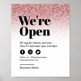 Beauty Salon Open voor zakelijk Roos Gold Glitter Poster