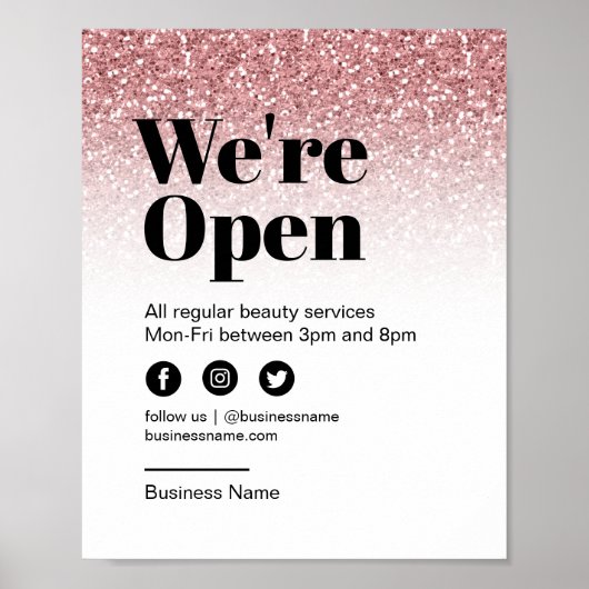 Beauty Salon Open voor zakelijk Roos Gold Glitter Poster (Voorkant)